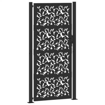 Elegant Black Steel Garden Gate 105x205 cm - Leaf Design