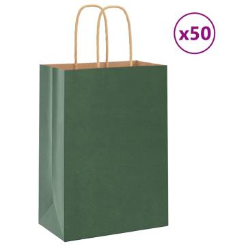 Paper Bags with Handles - 50 Pcs Green 15x8x21 cm | HipoMarket