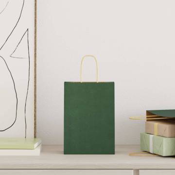 Paper Bags with Handles - 50 Pcs Green 15x8x21 cm | HipoMarket