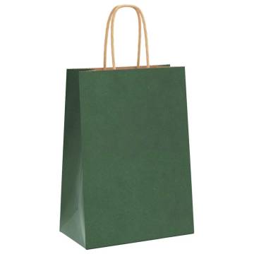 Paper Bags with Handles - 50 Pcs Green 15x8x21 cm | HipoMarket