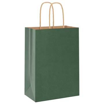 Paper Bags with Handles - 50 Pcs Green 15x8x21 cm | HipoMarket