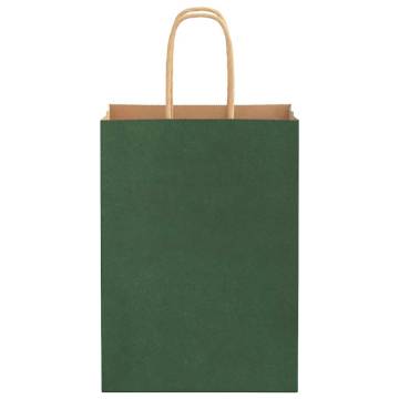 Paper Bags with Handles - 50 Pcs Green 15x8x21 cm | HipoMarket