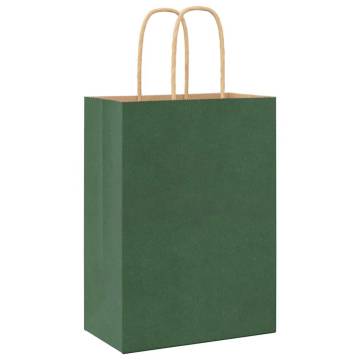 Paper Bags with Handles - 50 Pcs Green 15x8x21 cm | HipoMarket