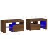 Elegant Brown Oak Bedside Cabinets with LED Lights - 2 pcs