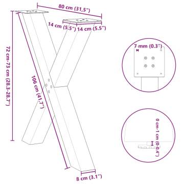 X-Shaped Dining Table Legs - 2 pcs White Steel 80x(72-73) cm