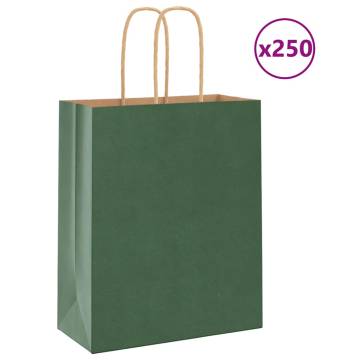 250 Green Paper Bags with Handles - Eco-Friendly & Durable