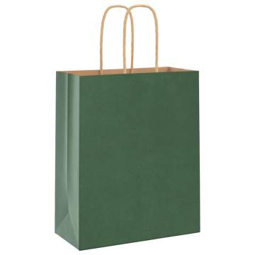 250 Green Paper Bags with Handles - Eco-Friendly & Durable