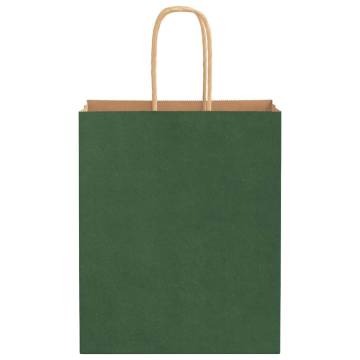 250 Green Paper Bags with Handles - Eco-Friendly & Durable