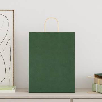 Durable Green Paper Bags with Handles - 50 pcs | Hipomarket