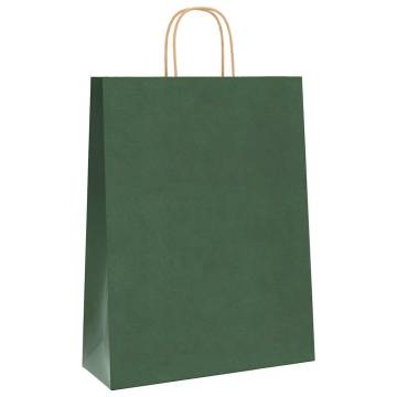 Durable Green Paper Bags with Handles - 50 pcs | Hipomarket