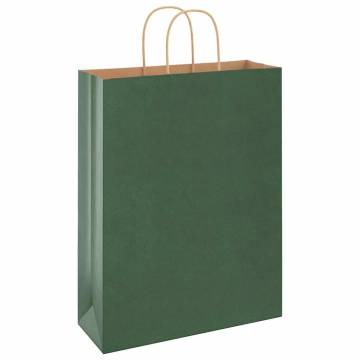 Durable Green Paper Bags with Handles - 50 pcs | Hipomarket