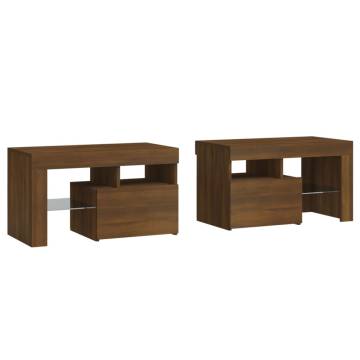 Elegant Brown Oak Bedside Cabinets with LED Lights - 2 pcs