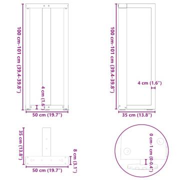 Bar Table Legs T-Shaped - 2 pcs White Steel | Hipomarket