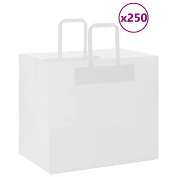 250 White Paper Bags with Handles - Sustainable & Durable