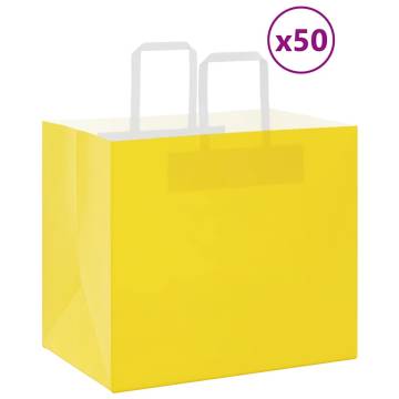 50 Yellow Paper Bags with Handles - Eco-Friendly & Durable