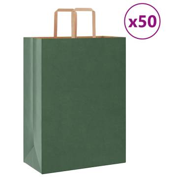 50 Green Paper Bags with Handles - Eco-Friendly & Durable