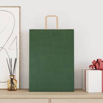 50 Green Paper Bags with Handles - Eco-Friendly & Durable