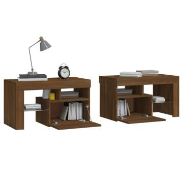 Elegant Brown Oak Bedside Cabinets with LED Lights - 2 pcs