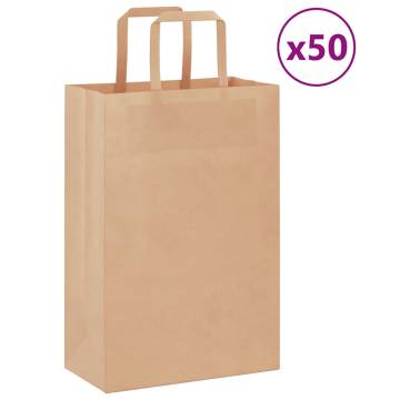 Eco-Friendly Brown Paper Bags with Handles - 50 pcs