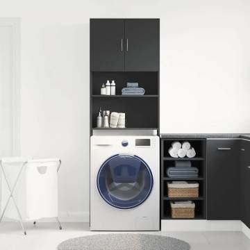 Washing Machine Cabinet Black - 64x24x190 cm Engineered Wood