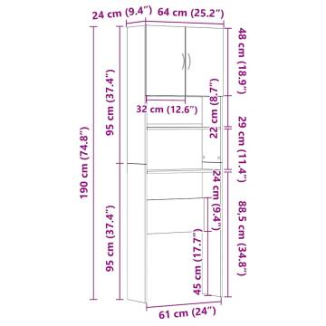 Washing Machine Cabinet Black - 64x24x190 cm Engineered Wood