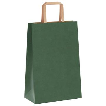 Eco-Friendly Green Paper Bags with Handles - 50 Pcs