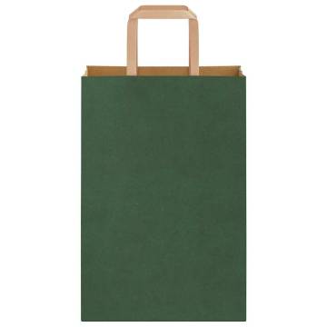 Eco-Friendly Green Paper Bags with Handles - 50 Pcs