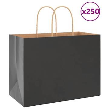 250 Black Paper Bags with Handles - Eco-Friendly & Durable