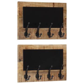 Wall-Mounted Coat Racks with 4 Hooks - Solid Mango Wood (2 pcs)