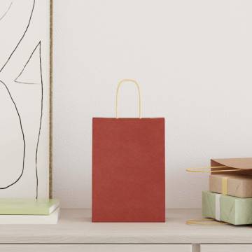 250 PCS Red Paper Bags with Handles | Eco-Friendly Packaging