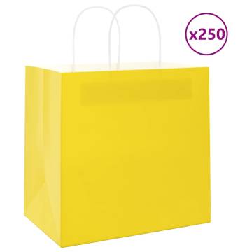 Yellow Paper Bags with Handles - 250 pcs, 26x17x25 cm