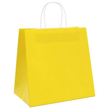 Yellow Paper Bags with Handles - 250 pcs, 26x17x25 cm