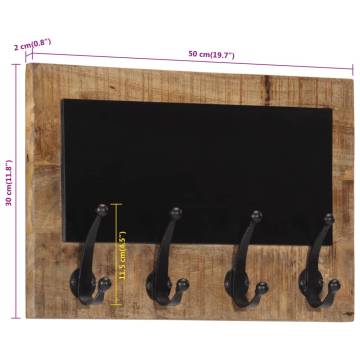 Wall-Mounted Coat Racks with 4 Hooks - Solid Mango Wood (2 pcs)