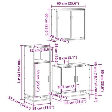 3 Piece Bathroom Furniture Set - Sonoma Oak Style | HipoMarket