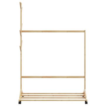 Bamboo Clothes Rack with Hooks & Wheels - 100x35x157 cm