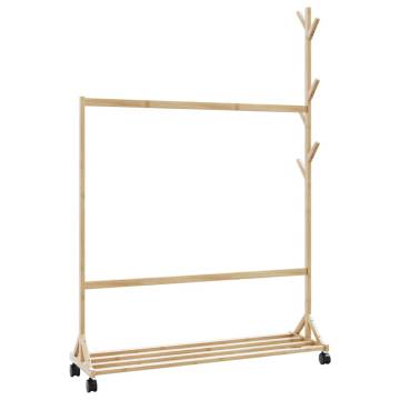 Bamboo Clothes Rack with Hooks & Wheels - 100x35x157 cm