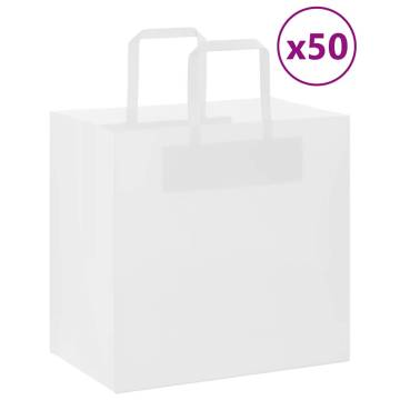 White Paper Bags with Handles - 50 Pcs | 26x17x25 cm