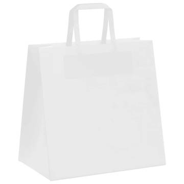 White Paper Bags with Handles - 50 Pcs | 26x17x25 cm