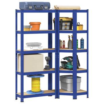 2 Piece 5-Layer Shelves Set - Blue Steel & Engineered Wood