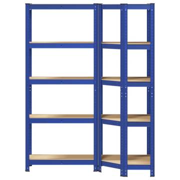 2 Piece 5-Layer Shelves Set - Blue Steel & Engineered Wood