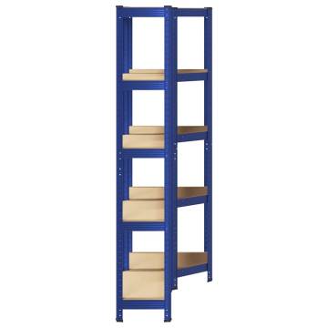 2 Piece 5-Layer Shelves Set - Blue Steel & Engineered Wood