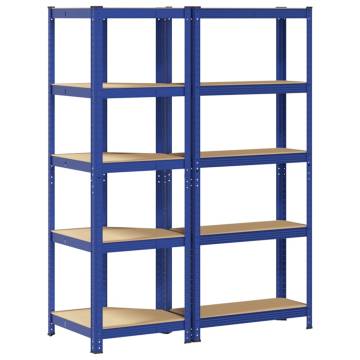 2 Piece 5-Layer Shelves Set - Blue Steel & Engineered Wood