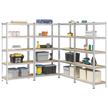 5-Layer Storage Shelves - Durable Silver Steel & Engineered Wood