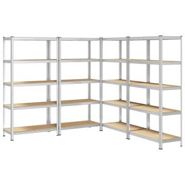 5-Layer Storage Shelves - Durable Silver Steel & Engineered Wood