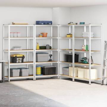 5-Layer Storage Shelves - Durable Silver Steel & Engineered Wood