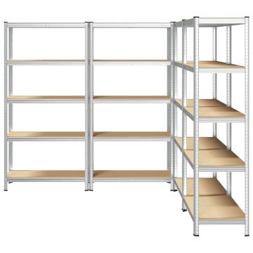 5-Layer Storage Shelves - Durable Silver Steel & Engineered Wood