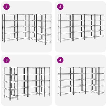 5-Layer Storage Shelves - Durable Silver Steel & Engineered Wood