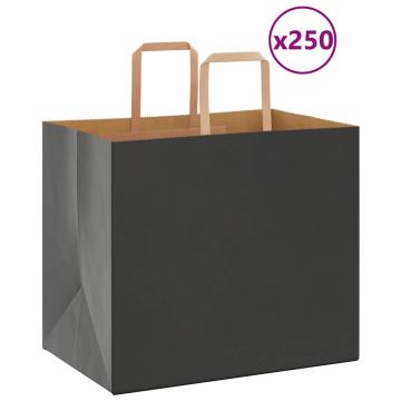 250 Black Kraft Paper Bags with Handles - Durable & Eco-Friendly