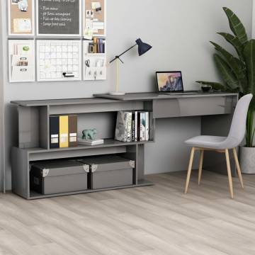 Corner Desk High Gloss Grey - Stylish & Functional Design