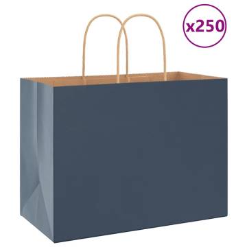 High-Quality Blue Paper Bags with Handles - 250 pcs | HipoMarket